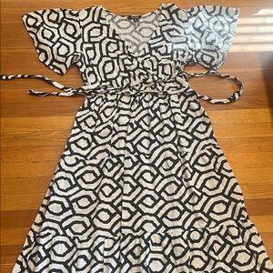 Geometric Black and White Wrap Dress